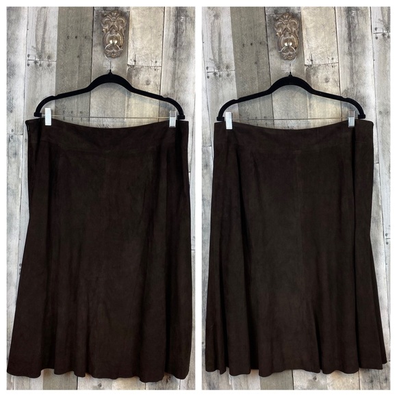Eileen Fisher Suede 27” Gored Skirt With Yoke in Chocolate Brown Size XL New! - Picture 7 of 8